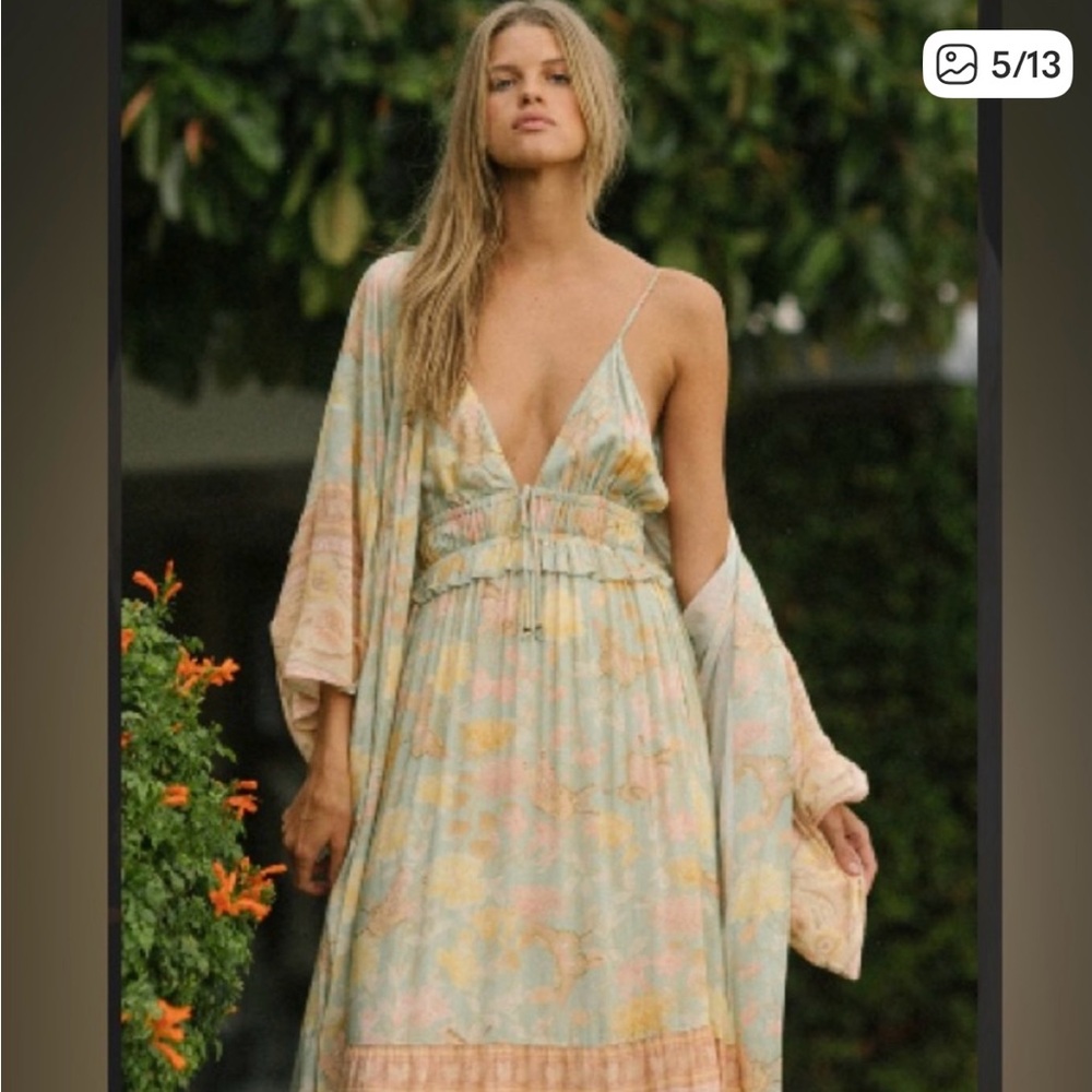 Spell Women's Bohemian Floral Jacket - Mint and Pastel Yellow